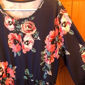 Floor length navy blue floral dress